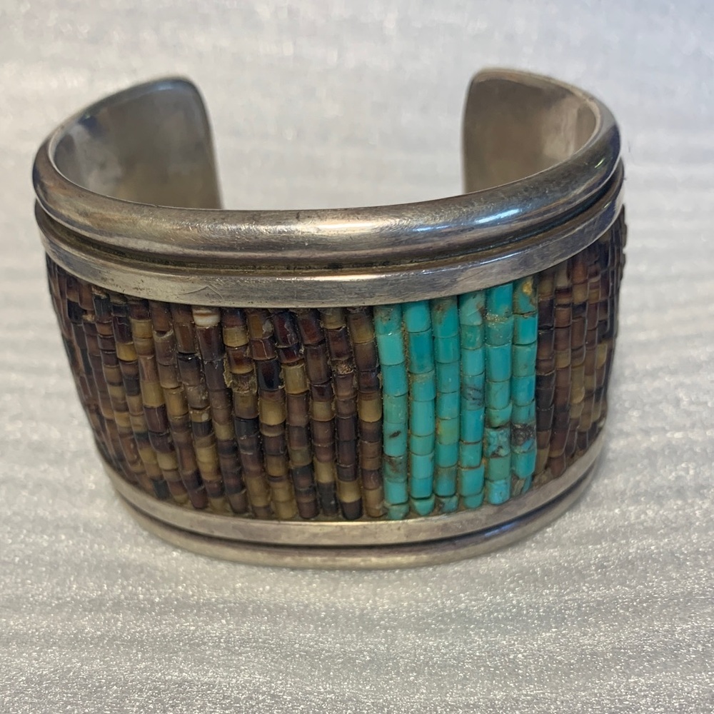 Vintage Navajo Heishi Shell Turquoise Cuff Bracelet